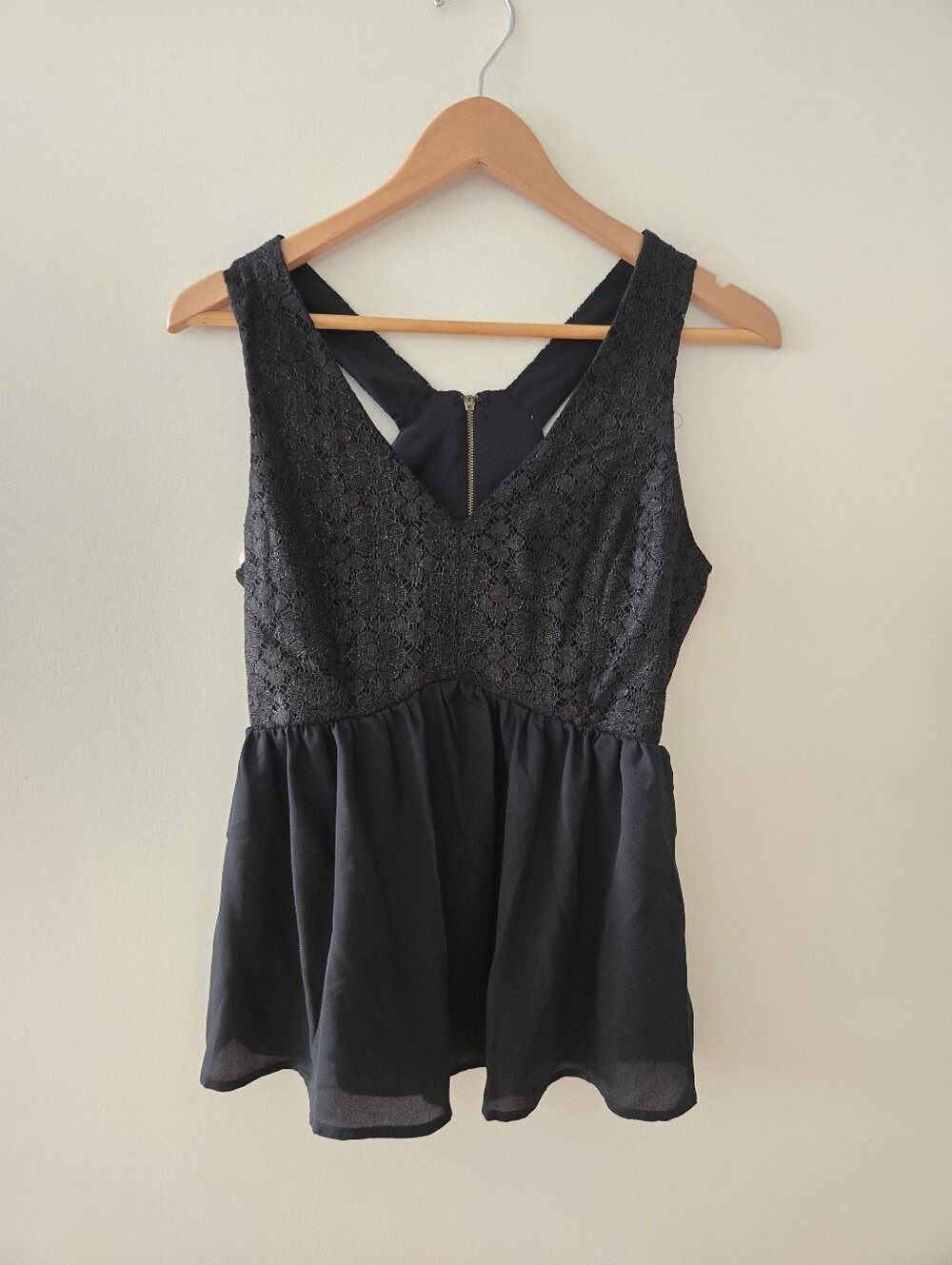 Forever21 Black Gold detail Lace Peplum Tank Top